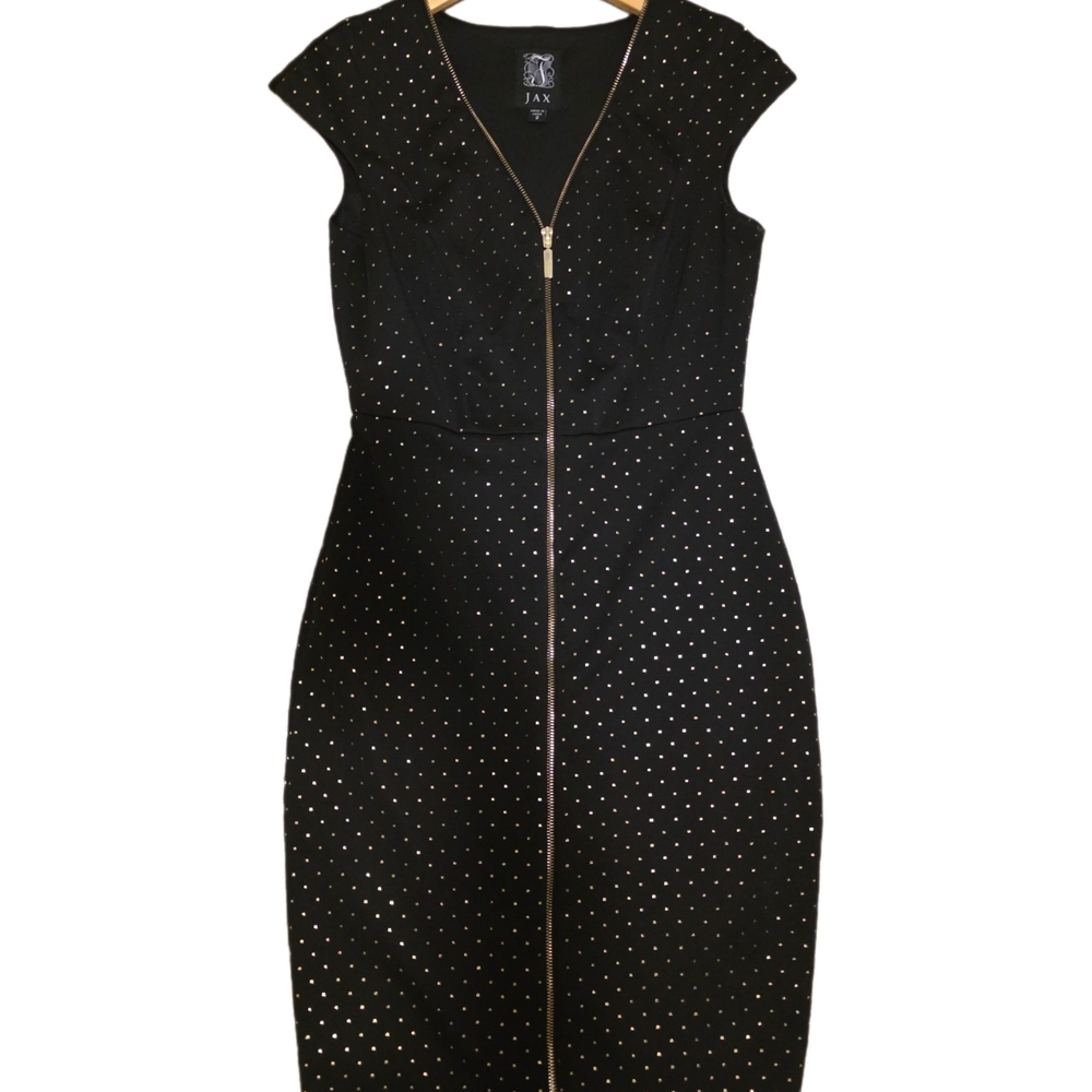 Jax Black Sheath Midi Dress with V-Neck Cap Sleeves